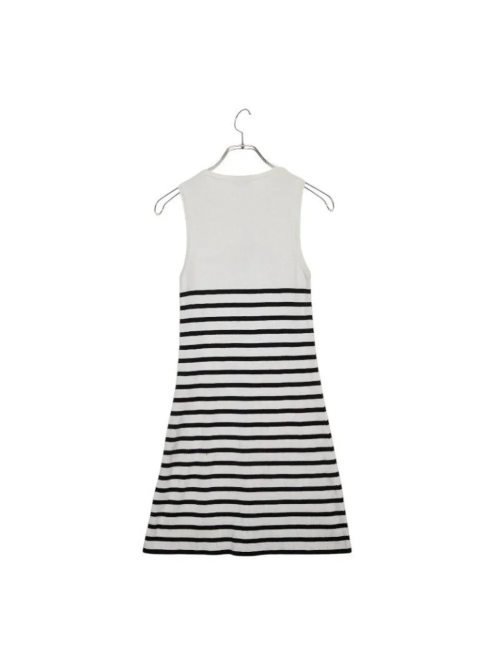 Chanel CC Logo Sleeveless Border Knit Dress 36 White Black Cotton